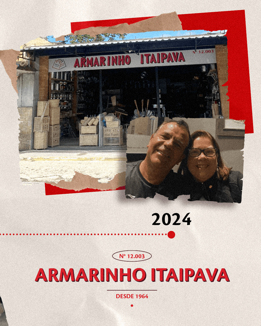 Uelton e Arlete à frente do Armarinho Itaipava em 2024